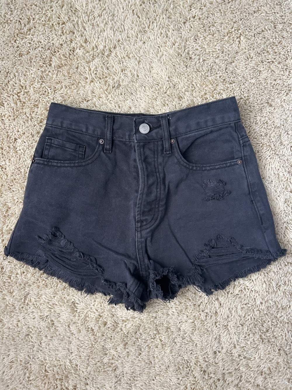 Pacsun Vintage High Rise Black Distressed  Denim Shorts Size waist 23